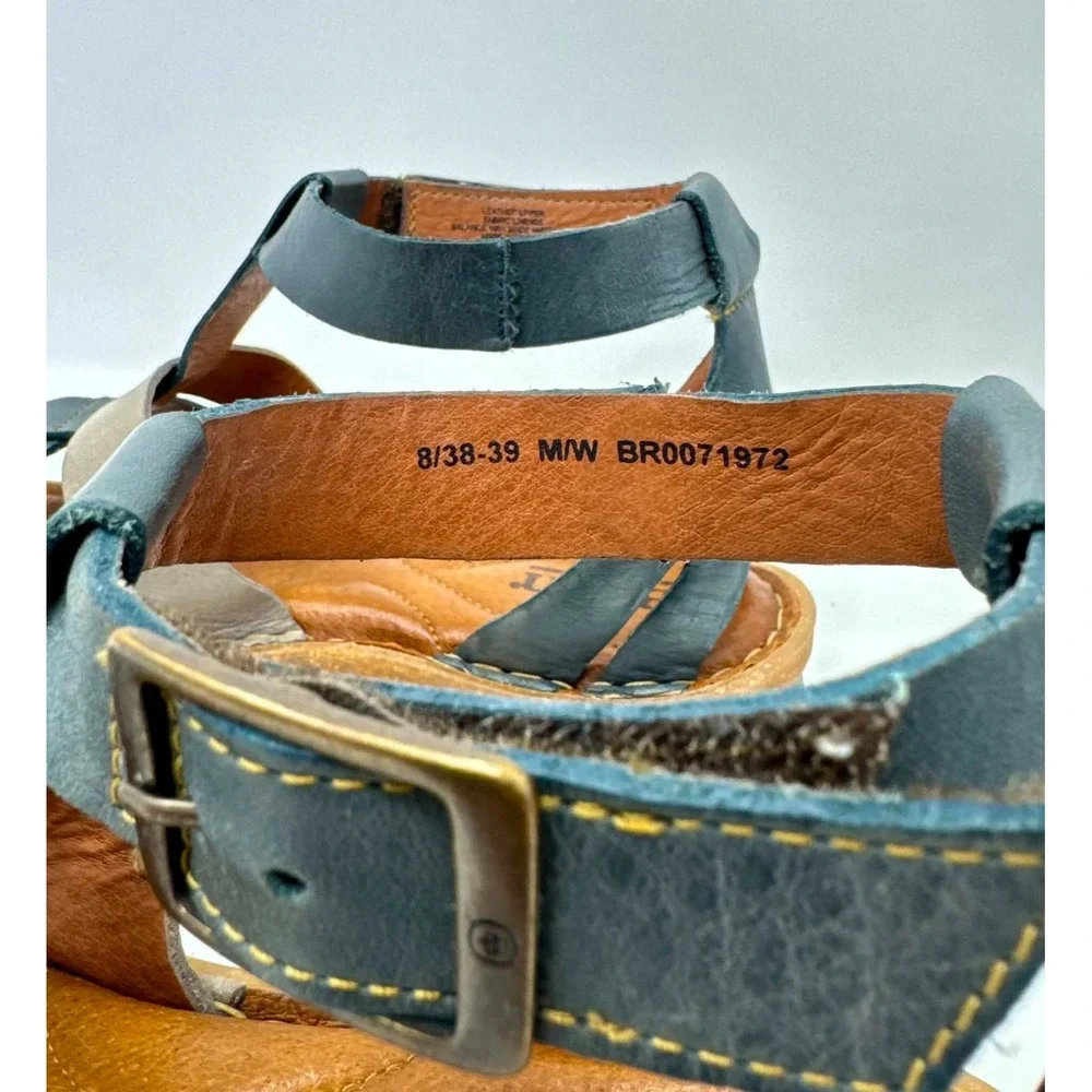 Born Tropi Sandals Womens Size 8 38-39 Leather Gladiator Blue Taupe Ankle Strap